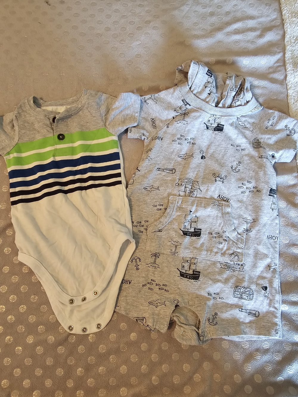 Carter's Green, Blue & Gray Striped Bodysuit with Gray Nautical Romper 24 Months